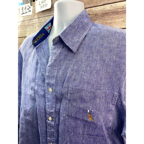 PUSSERS Linen Button-Up Shirt – Blue – Size M – Embroidered Collar & Logo - Picture 8 of 11